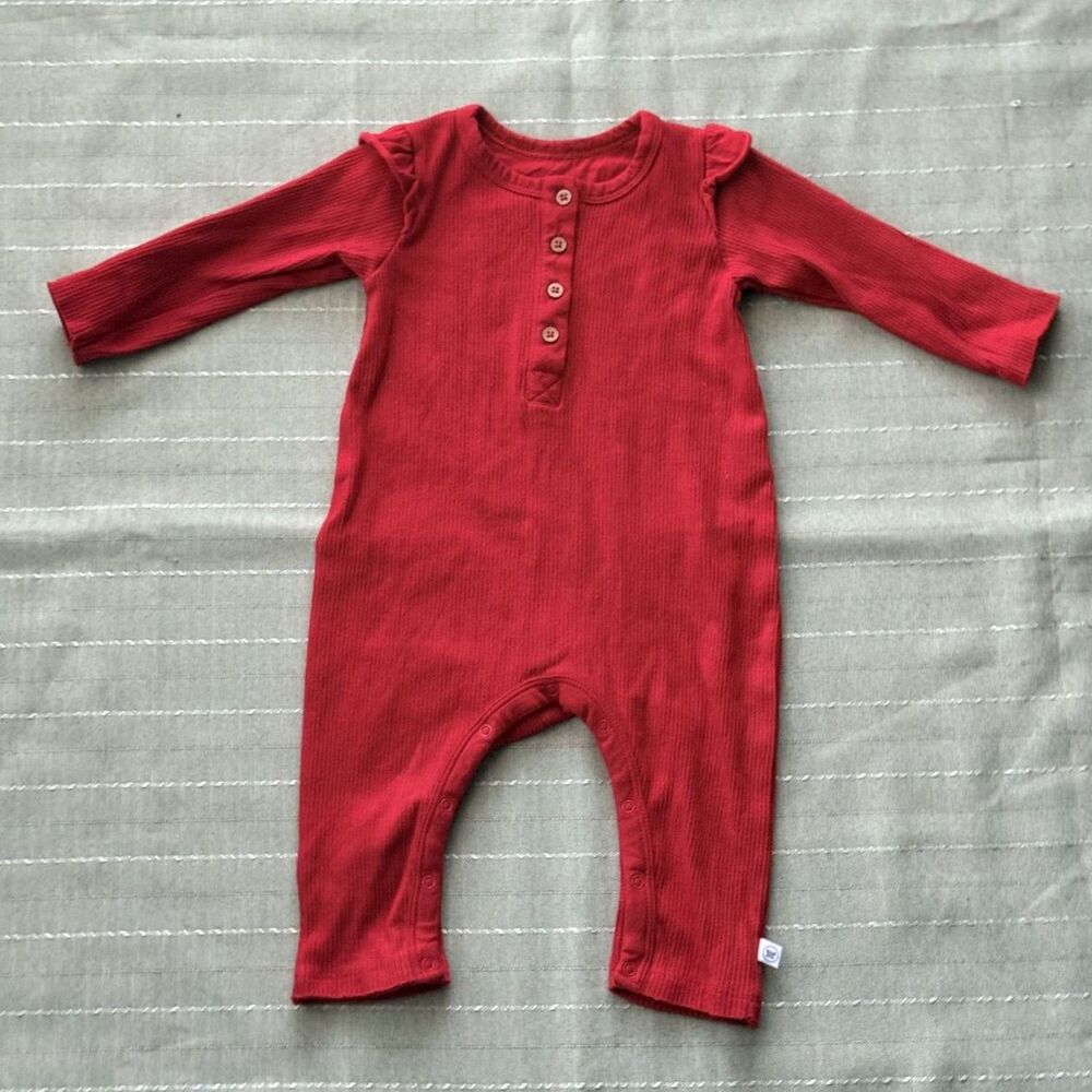 Honest Baby Clothing Red Long Sleeve Onesie Size 12M Great Condition